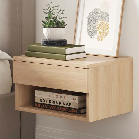 Nathan James Wood Floating Drawer Nightstand Light Oak