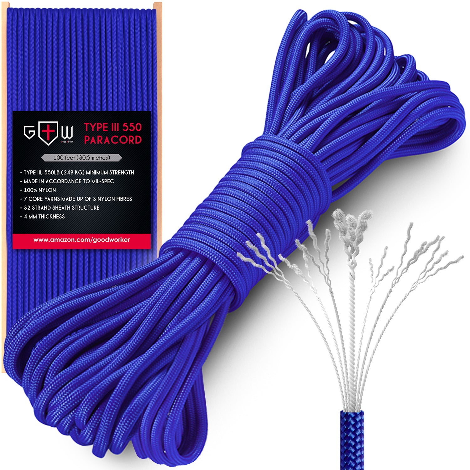 100FT Type III Navy Blue Paracord 550 Parachute Cord 7 Strand Made In USA :  : Sports & Outdoors