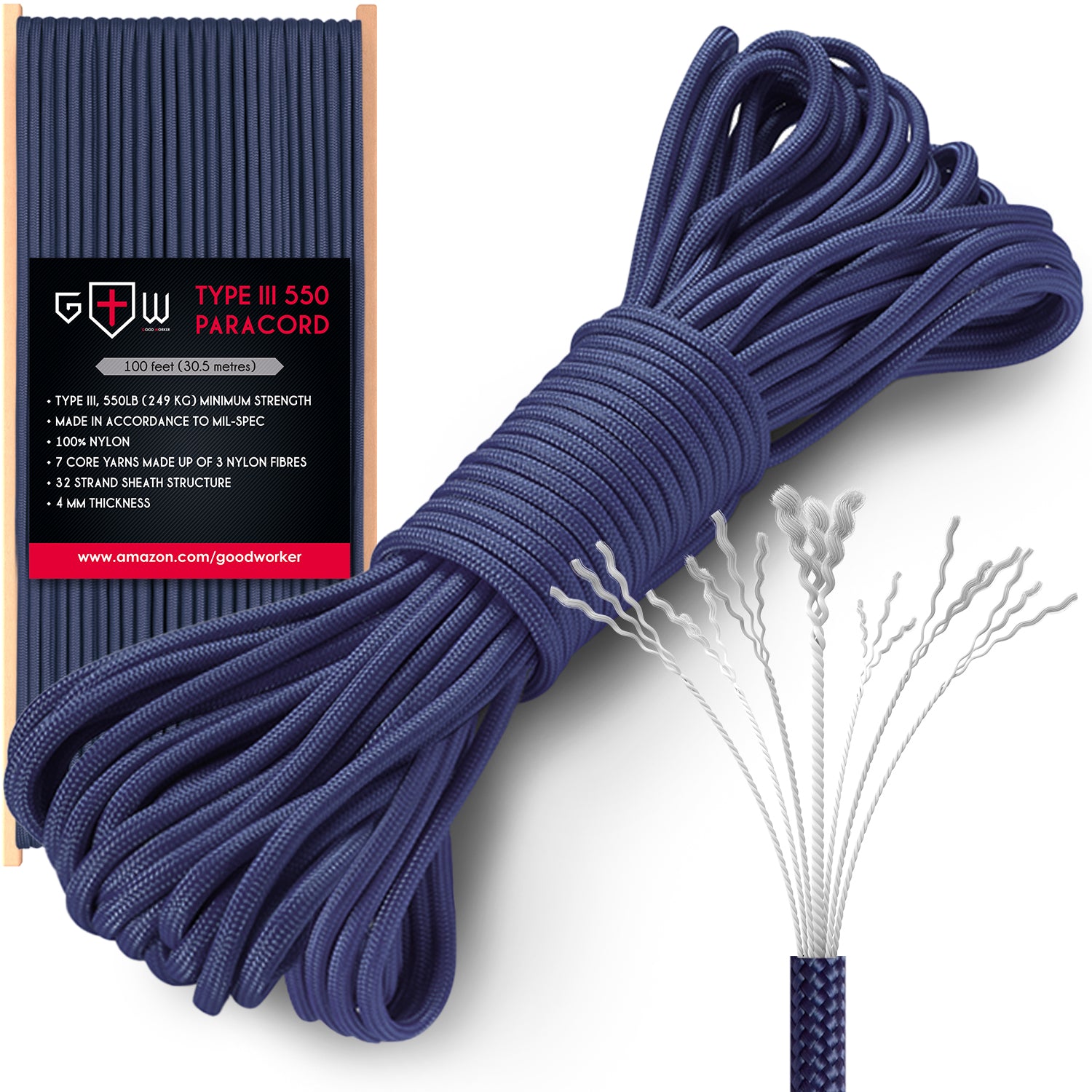 425 Paracord FS Navy Made in the USA Nylon/Nylon. – Paracord Galaxy