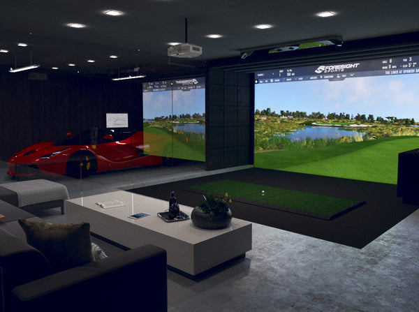 Foresight Golf Simulator Room and Garage With Ferrari