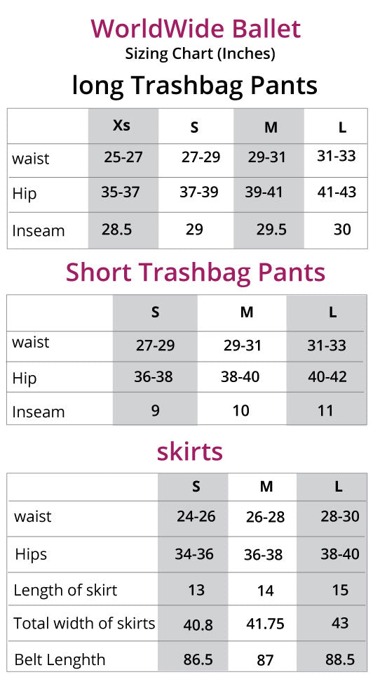 WorldWide Ballet Sizing Chart