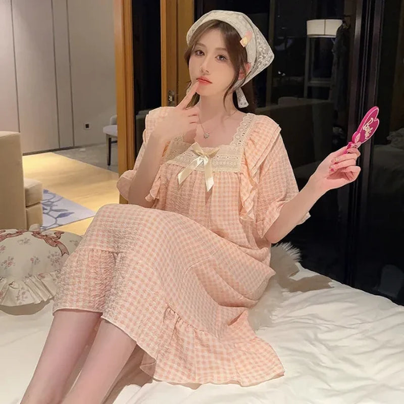 Summer Korean Princess Bubble Cotton Sleep Dress Loose Fit Women