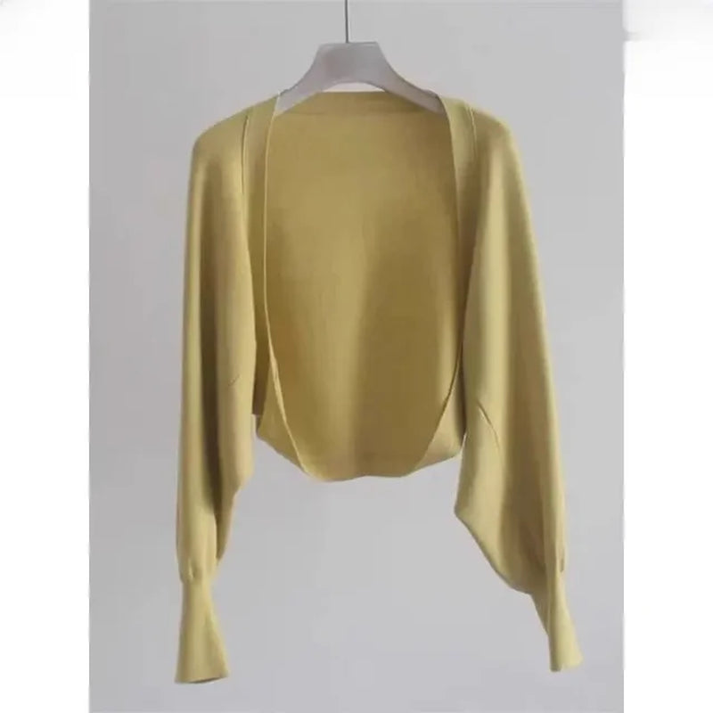 Versatile Women's Cropped Knitted V-Neck Cardigan Jacket Shawl