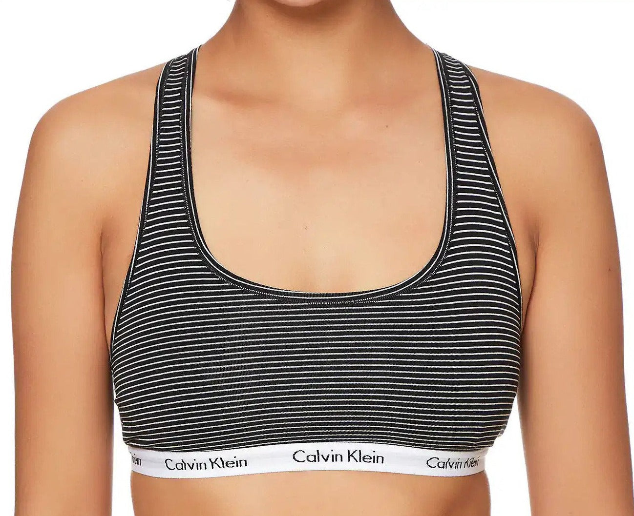 Calvin Klein Women's Motive Cotton Lightly Lined Bralette - Denim/Stri