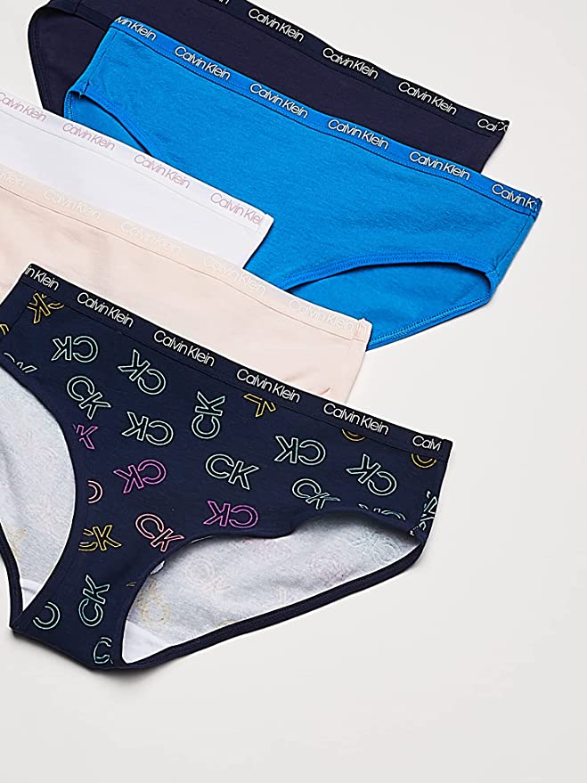 Calvin Klein Girls' Underwear Cotton Bikini Briefs Panty, 5 Pack - Hea