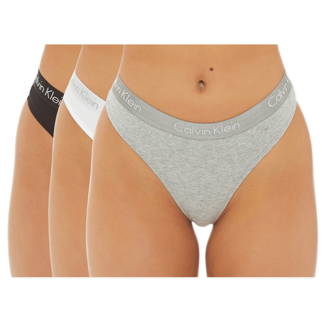 Calvin Klein Underwear Women's Motive Cotton Thong 3 Pack - Black/Whit