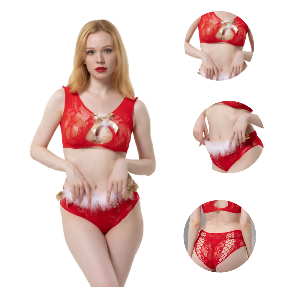 Women Plus Size Red Christmas Bodystockings
