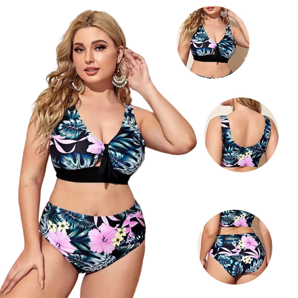 Women Plus Size Printed High Waist Push Up Sexy Two Piece Swimsuit