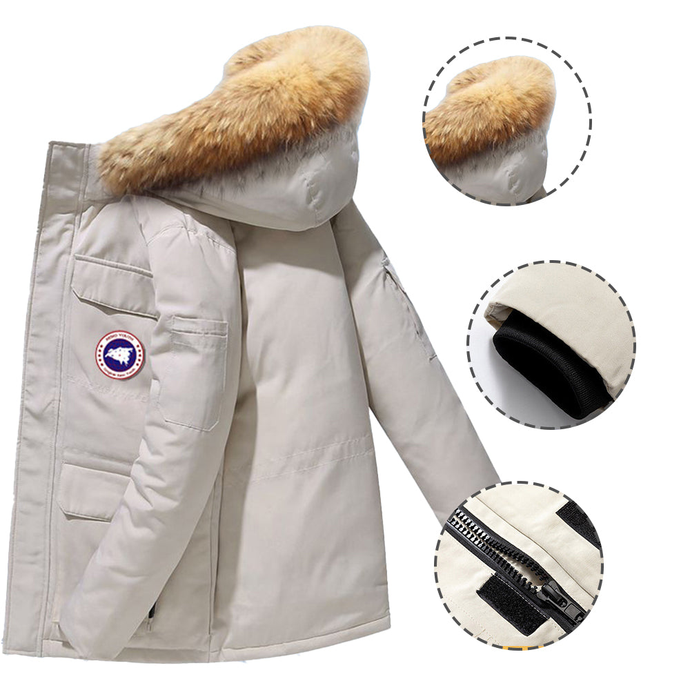 Women's Large Size Simulated Fur Collar Goose Down Jacket (Same Style as Men's)