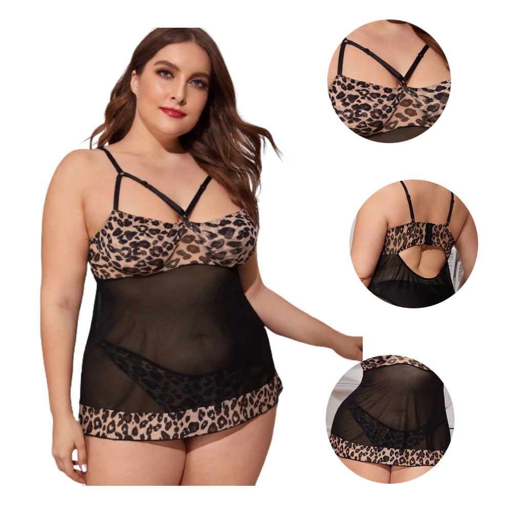 Leopard Print Cutout Sexy Lace Babydoll