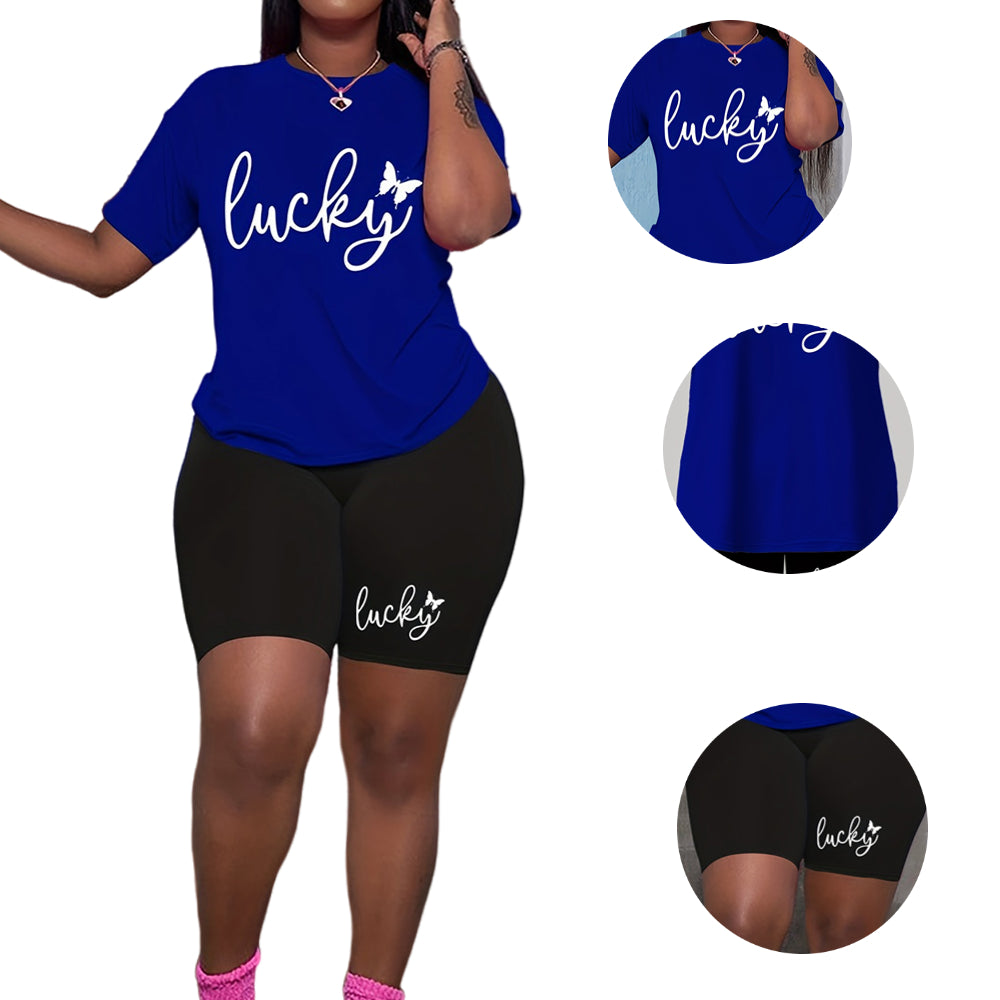 Women Plus Size Lucky Casual Outfits Two Piece Set