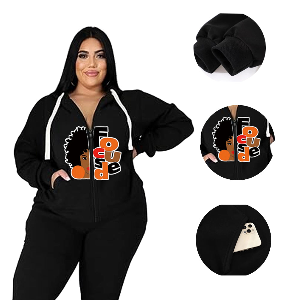 Women Plus Size Comfortable Zip-Up Printed Hoodie