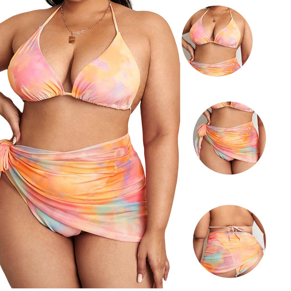 Women Plus Size Rainbow Print Strapless Backless Swimsuit
