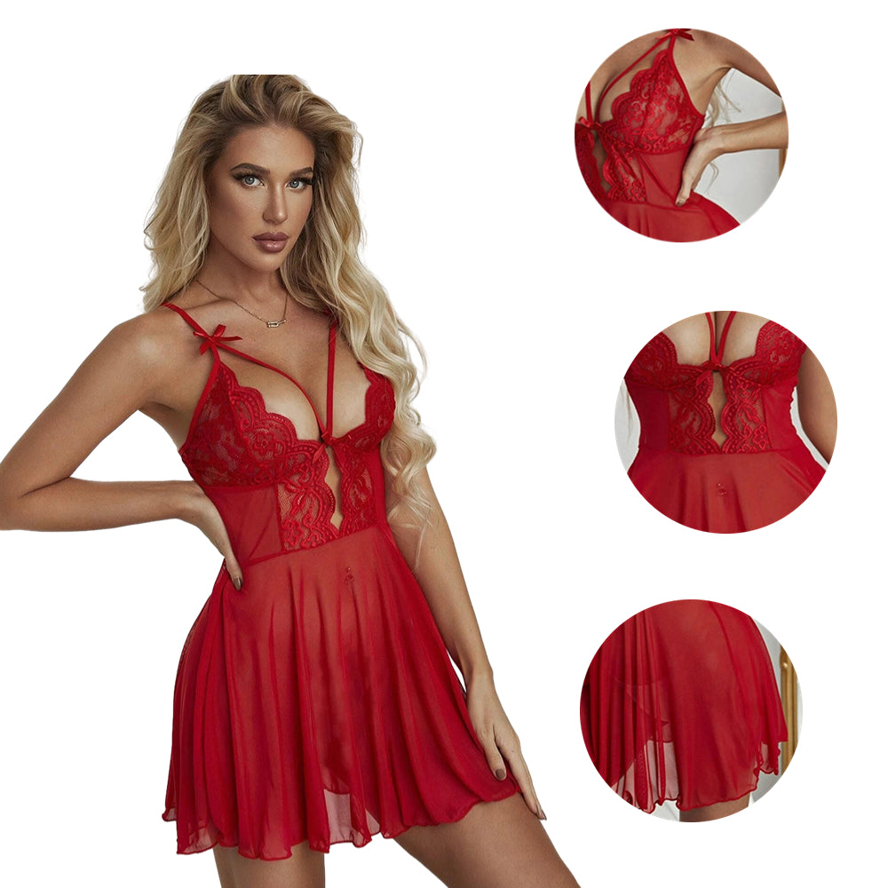 Women Plus Size Mesh Embroidery Babydoll