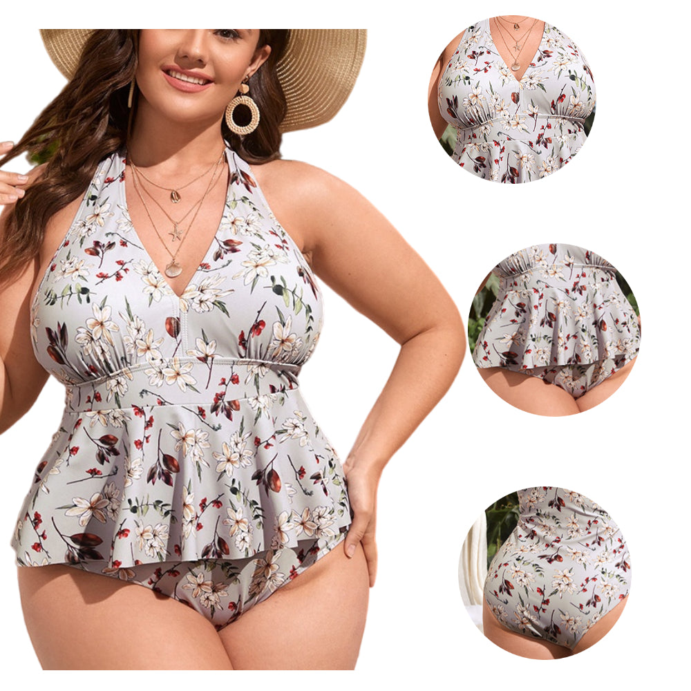 Women Plus Size Printed Ruffle Swimsuit