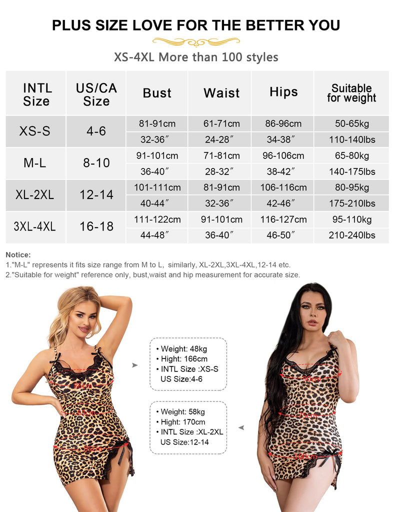 Women Plus Size Leopard Print Sexy Babydoll SIZE