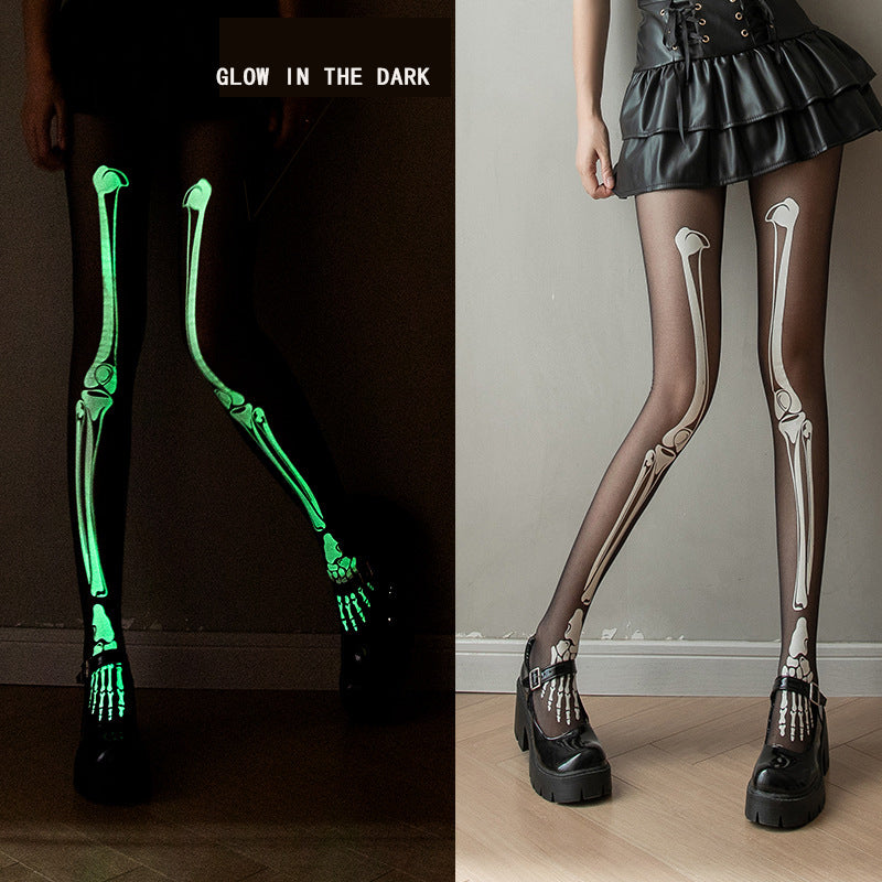 Women Weird Skeleton Halloween Theme Novel Fashion Luminous Horror Socks