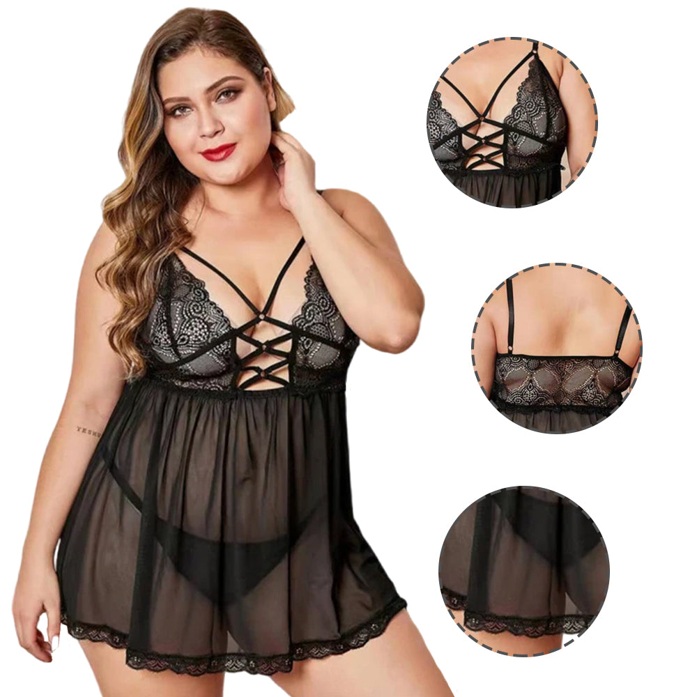 Women Plus Size Crossover V Neck Suspender Dress Sexy Pajamas