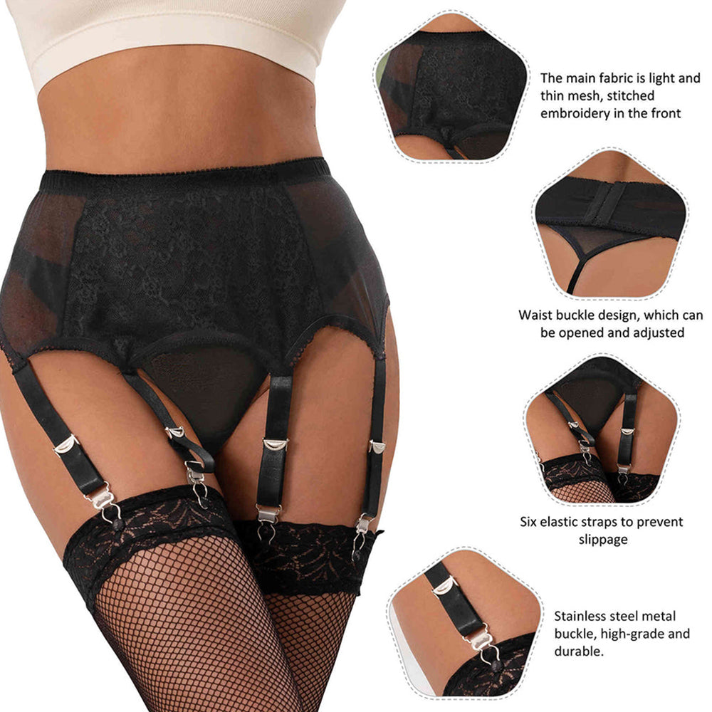 Women  Plus Size Embroidery Mesh Sexy And G String Lingerie Set Garter Belts
