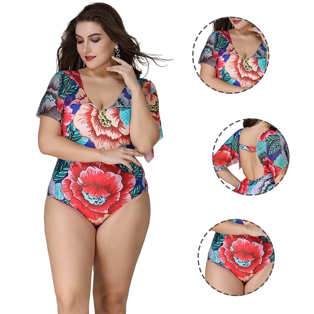 Women Plus Size Floral One-Piece Swimsuit