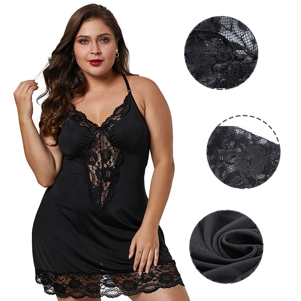 Women Plus Size Lace Modal Sleepwear V-Neck Full Slip Sleep Babydoll