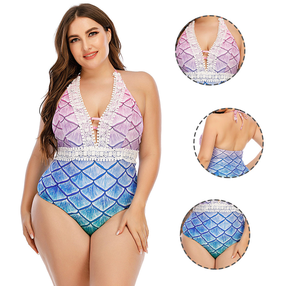 Women Plus Size Mermaid One-Piece Conservative Swimsuit