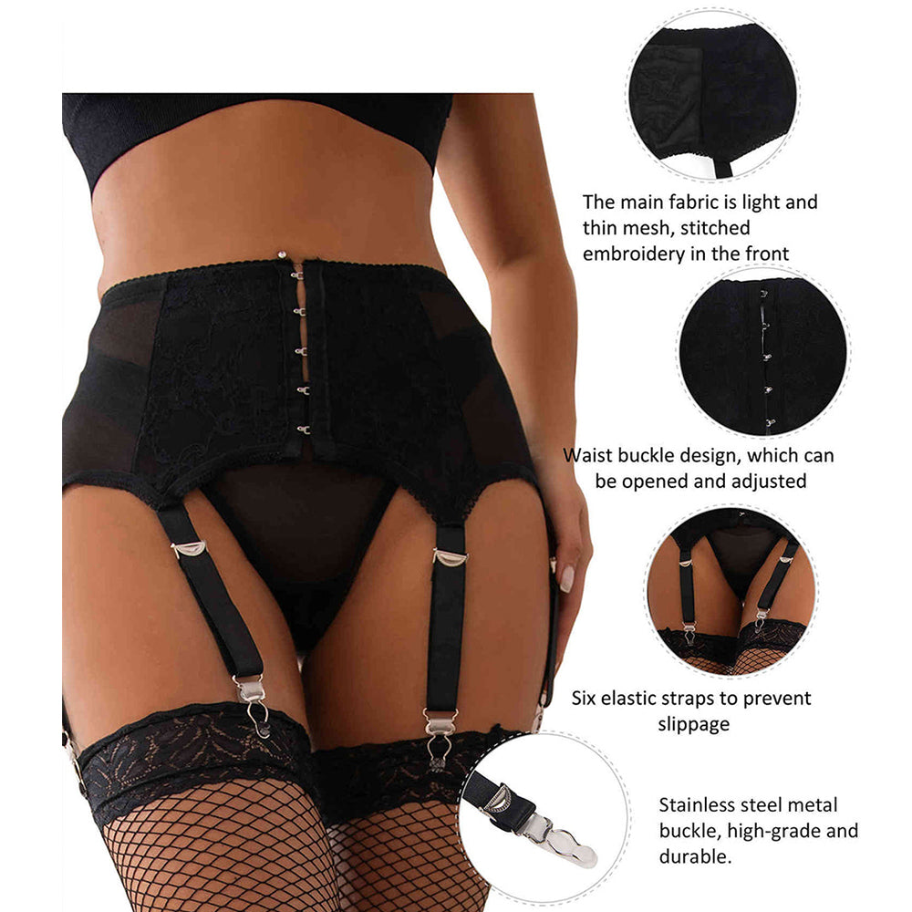 Women Plus Size Sexy Lace Panties High Waist Lingerie Garter Belts