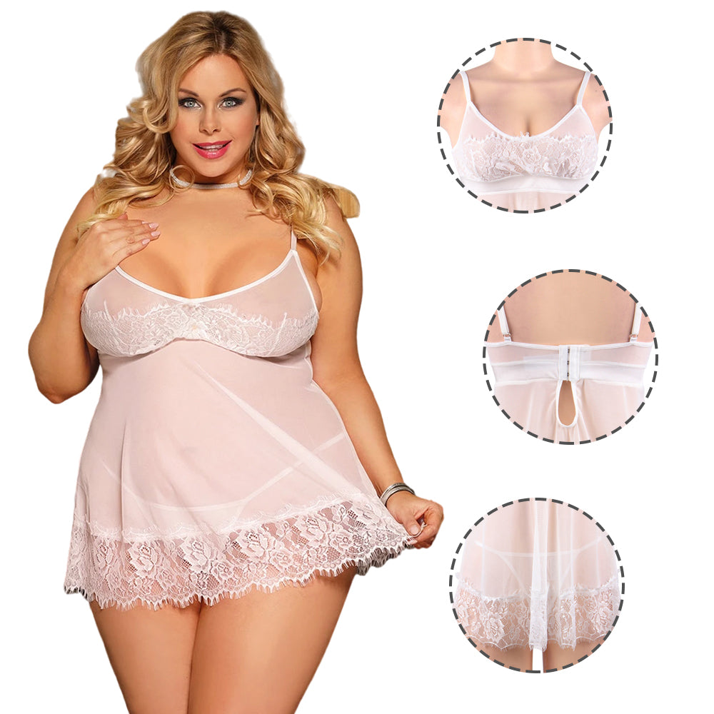 Women Plus Size Sexy Sleepwear Mesh Hollow Babydoll