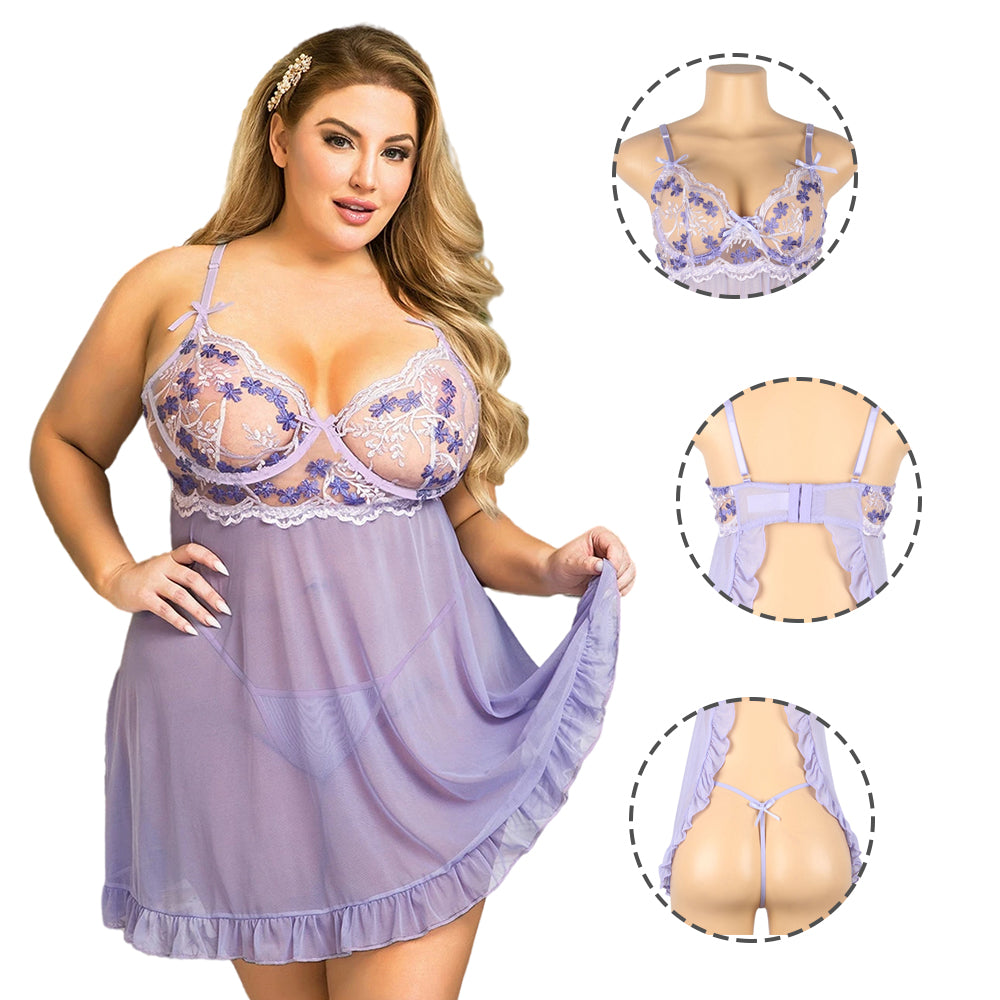 Women Plus Size Transparent Elegant Sexy Floral Lace Babydoll