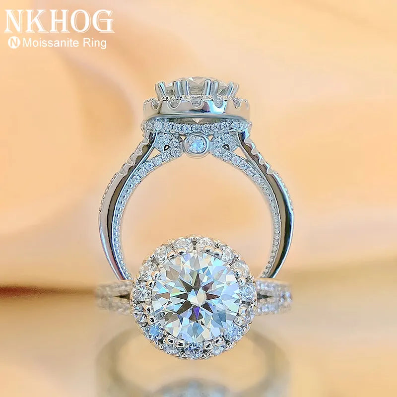 Real 2ct Moissanite Rings Sterling Silver 925 Excellent Round Cut Pass
