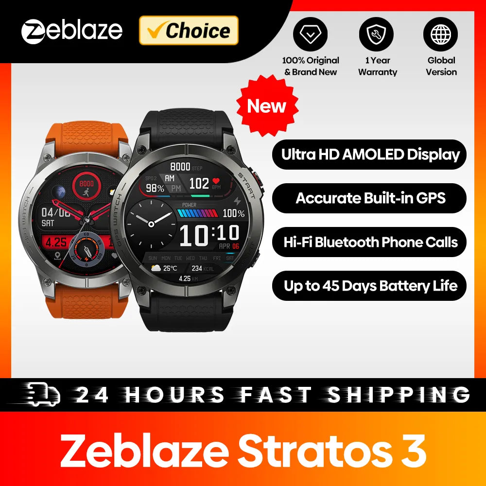 [Flagship 2023] Zeblaze Stratos 3 Premium GPS Smart Watch Ultra HD