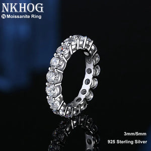 NKHOG Real 5mm Moissanite Row Rings For Women S925 Sterling Silver - Paris Jewelry