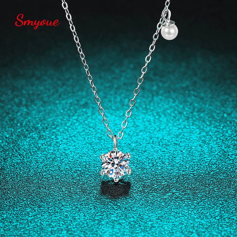 Smyoue 0.5-1ct Moissanite Solitaire Necklace for Women Pearl Pendant
