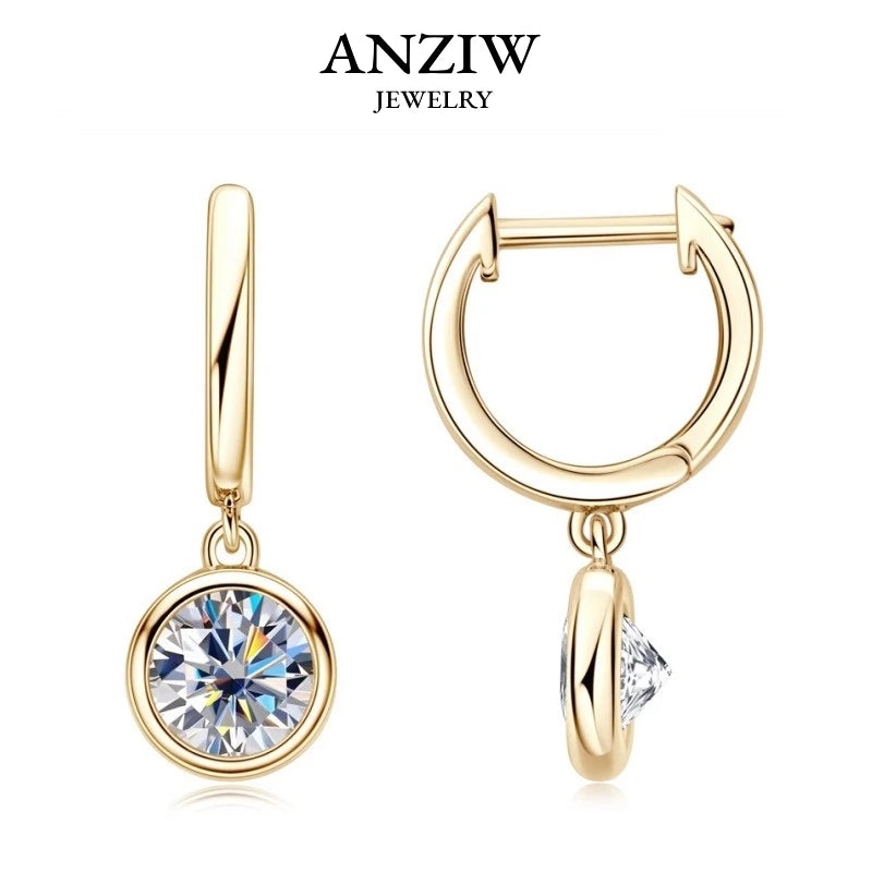 Anziw 2023 Trend Women's Gold Hoop Earrings Genuine 925 Silver 1CT 2CT