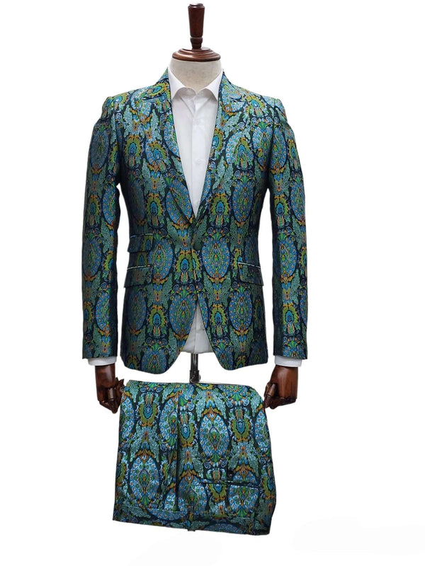 Giovanni Testi Green 2 Button Slim Fit Suit with Plaid Vest