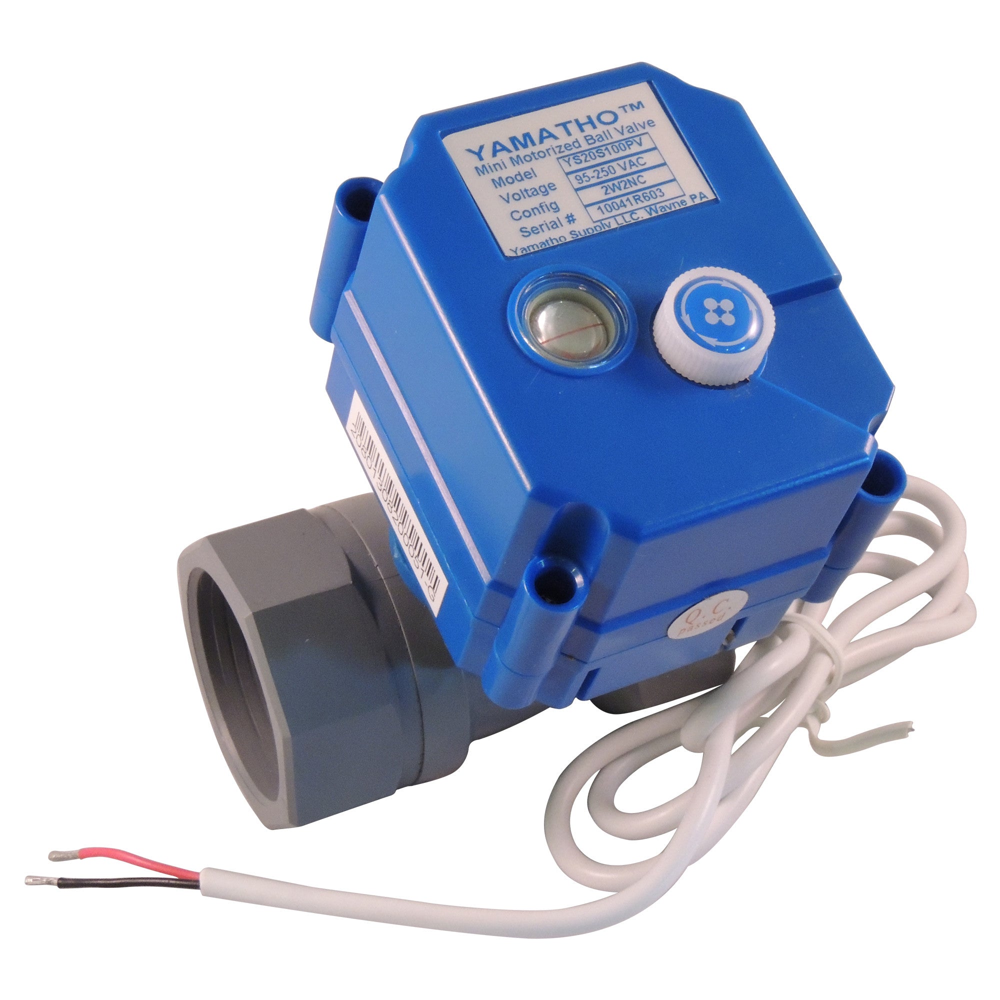 Ball valve with electric actuator YS20S 1" PVC Socket ANSI, Normally Closed with 2 wires actuator, 95-265 VAC   #yamavalve