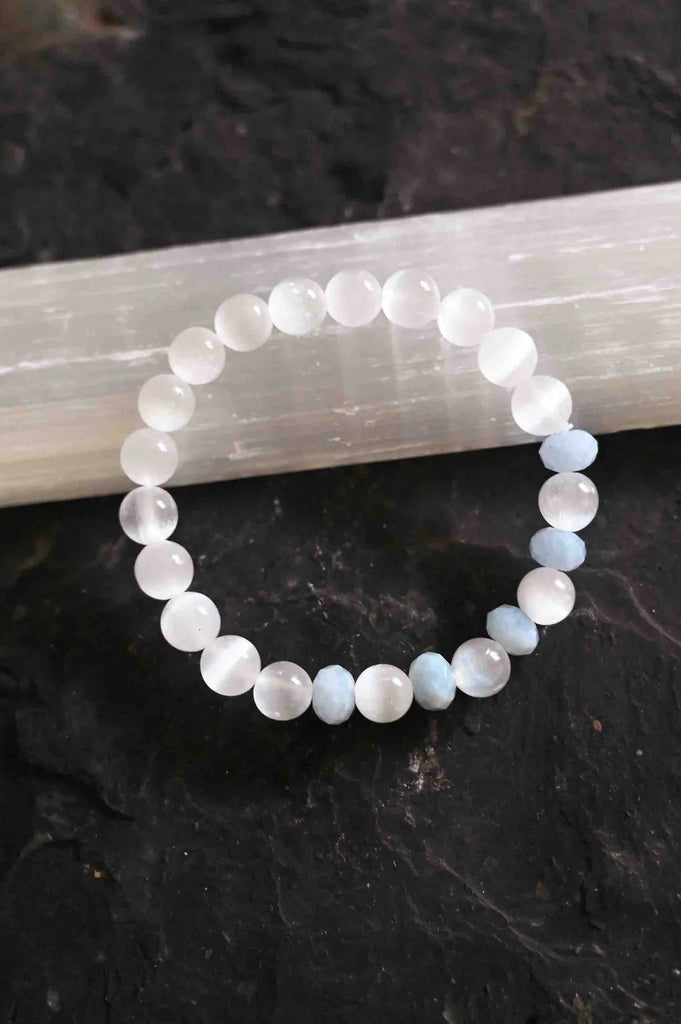 selenite and aquamarine bracelet