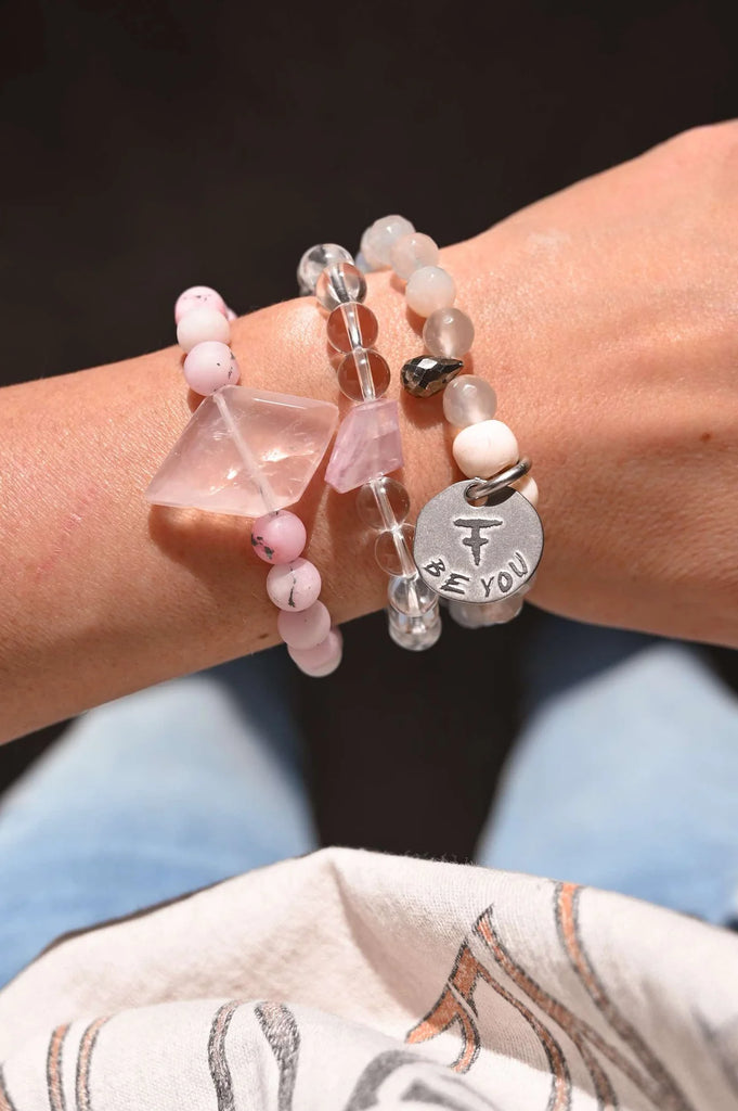 self love crystal intention yoga bracelets rose quartz selenite