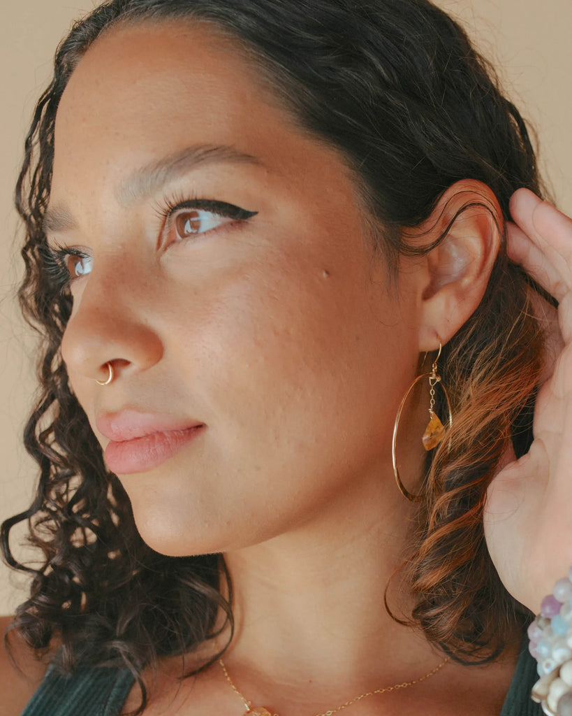 Woman Wearing Citrine Earrings