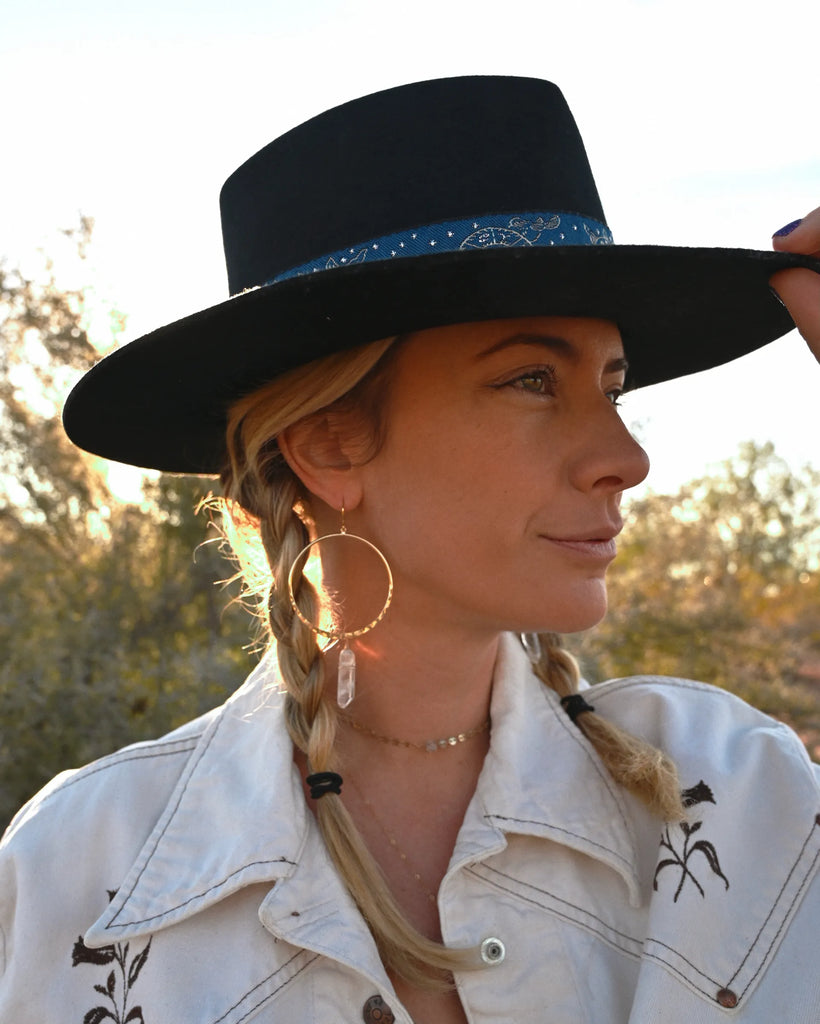 Woman Wearing Crystal Earrings and Vintage Jacket