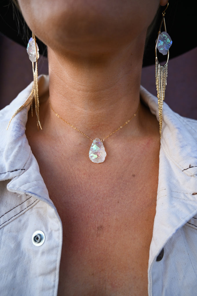 angel aura quartz crystal gold necklace