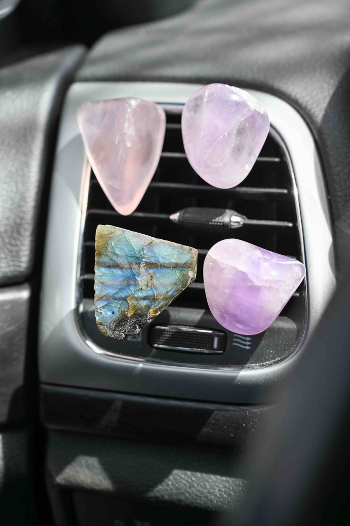 crystal car vent clips rose quartz labradorite amethyst