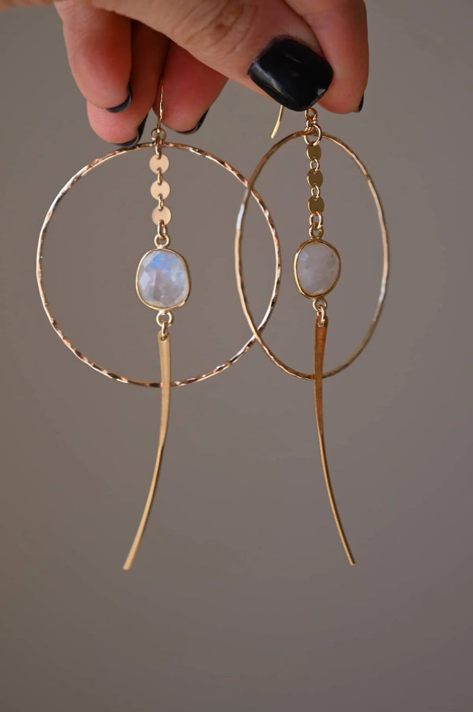 gold hoop earrings with moonstone crystal 