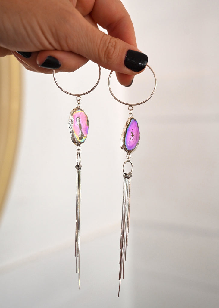 sterling silver agate titanium fringe earrings hoops