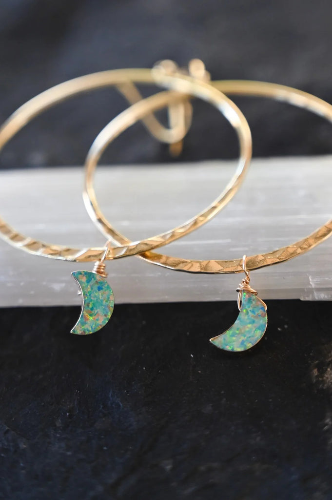 Opal Moon Gold Hoop Earrings 