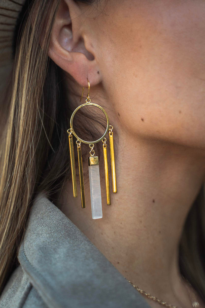 selenite earrings gold