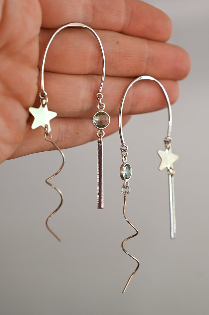 aquamarine star silver boho earrings 