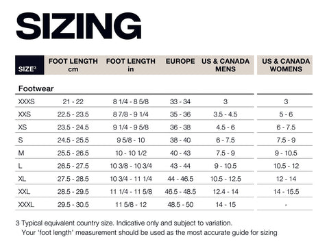 Ronstan Footwear Size Chart