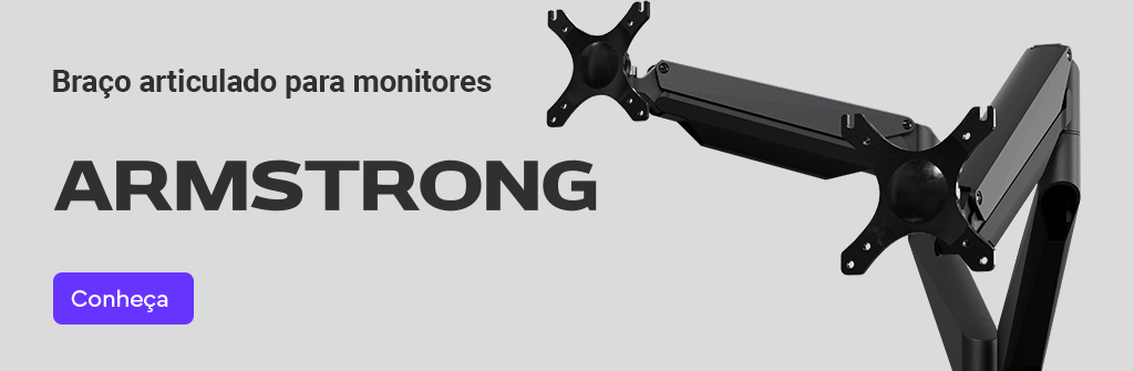 Banner clicável com a frase "suporte articulado Armstrong" e imagem do produto.