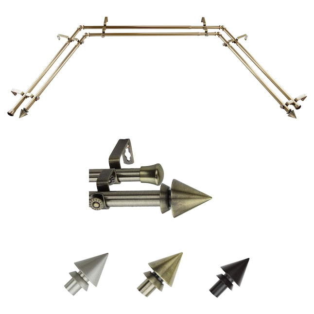 Hart & Harlow 72-in to 144-in Antique Brass Steel Bay Window Curtain Rod with Finials